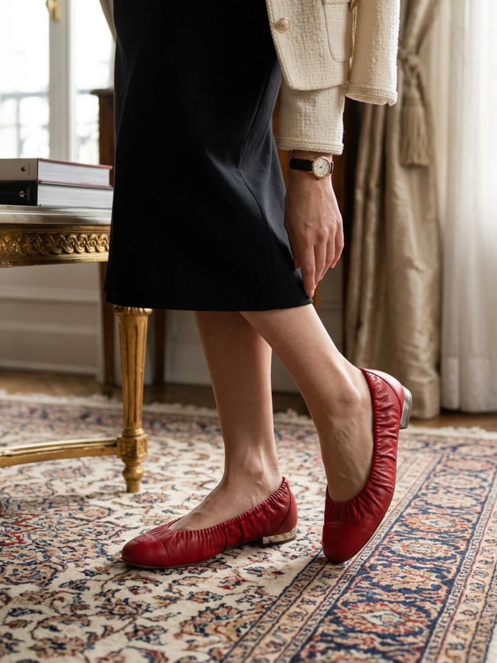 Chanel Red Leather Ballet Flats
